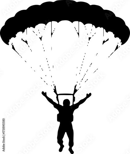 Parachutist Skydiver Landing Over Mountain Landscape Silhouette