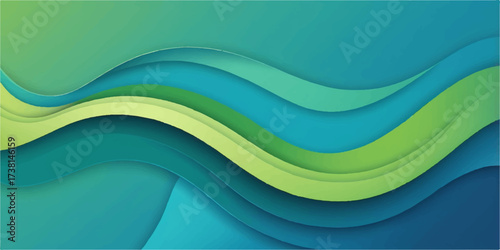 Abstract dynamic colorful background illustration featuring flowing blue and green wave lines for a modern digital wallpaper design concept