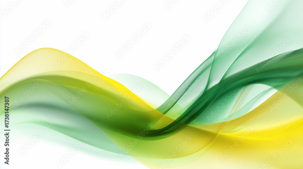 Fototapeta premium Abstract flowing yellow and green lines on a white background. Elegant, fluid forms