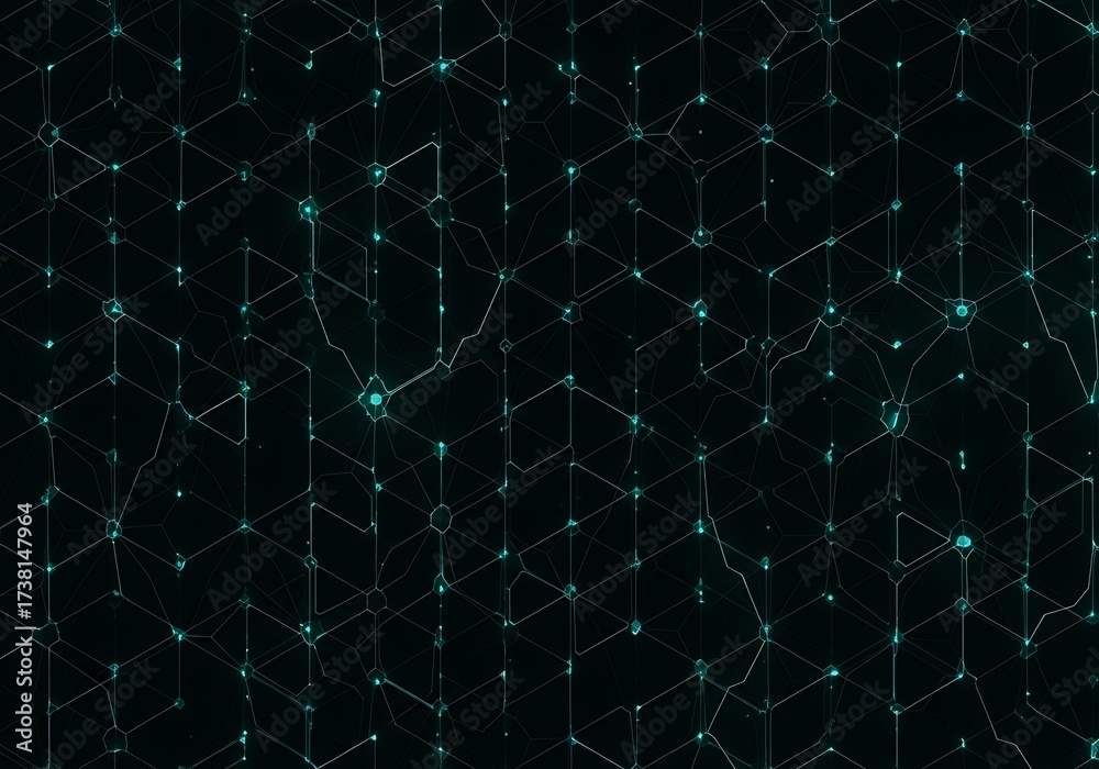 Fototapeta premium Abstract cyan mesh pattern, glowing light node, digital technology net