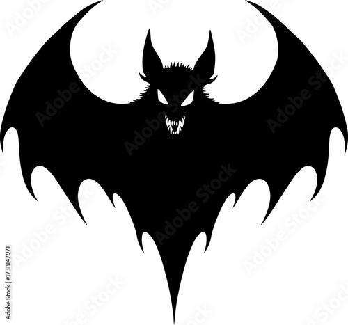 Spooky Flying Vampire Bat with Fangs Silhouette