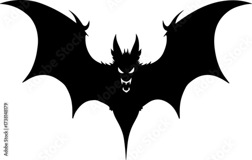 Spooky Flying Vampire Bat with Fangs Silhouette