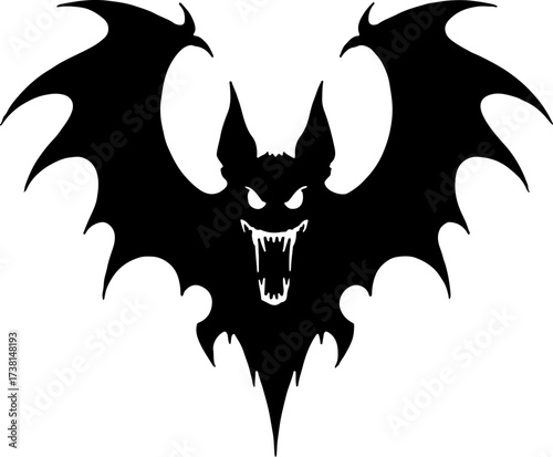Spooky Flying Vampire Bat with Fangs Silhouette