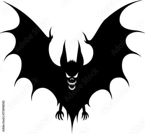 Spooky Flying Vampire Bat with Fangs Silhouette