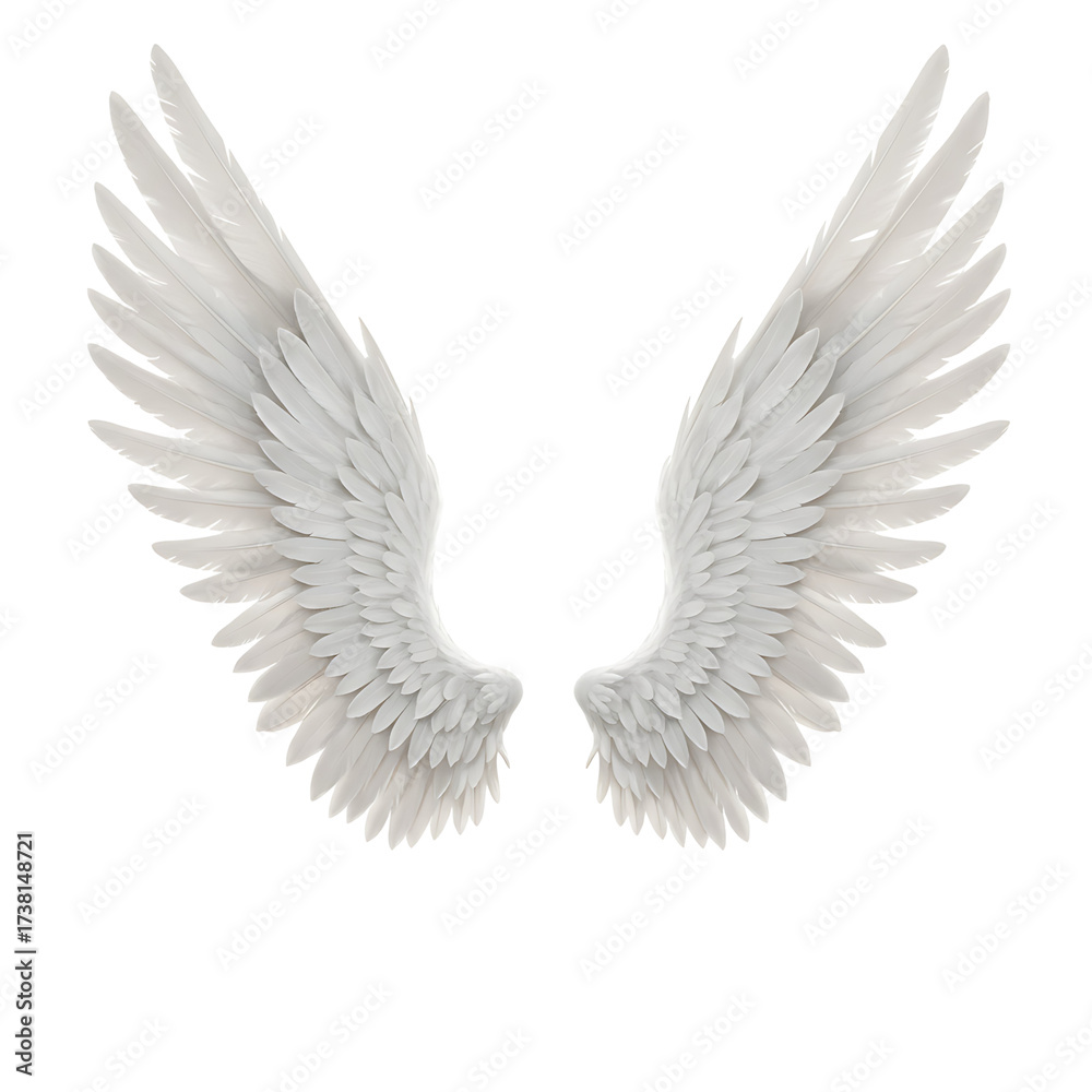 Obraz premium Pair of white angel wings isolated on transparent background detailed feathers create a heavenly and ethereal feel, perfect for fantasy concepts