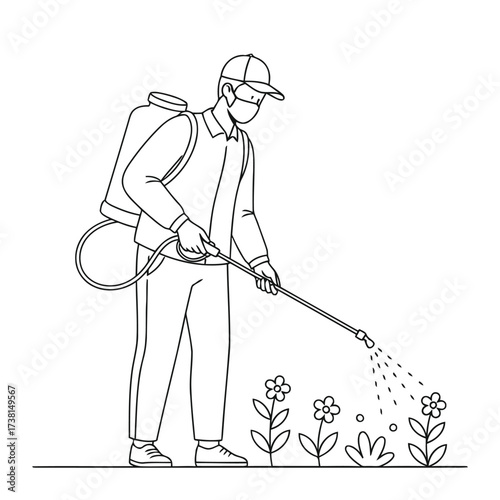 Horticulture and Gardening, Person Using a Sprayer for Plant Protection
