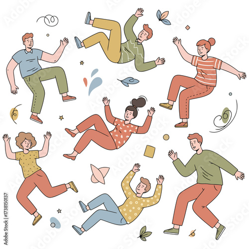 Whimsical Floating People, Abstract Illustration of Weightlessness and Freedom