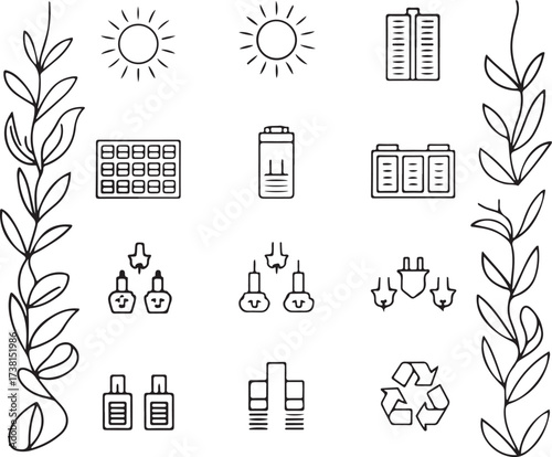 Solar Energy Line Icons Vector Set Renewable Power and Eco-Friendly Symbols

