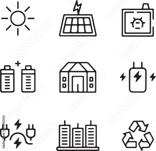 Solar Energy Line Icons Vector Set Renewable Power and Eco-Friendly Symbols
