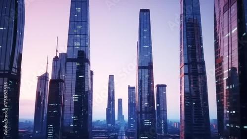 Modern architecture cityscape with tall buildings and clear sky background