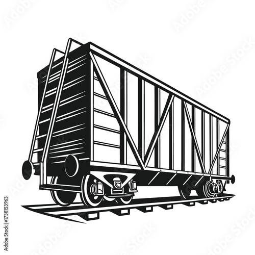 Freight Wagon Vector Illustration Black Silhouette Icon of a Railroad Container on White