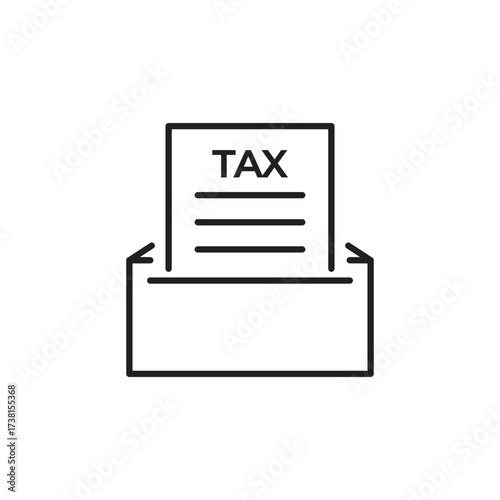 Editable stroke line icon of a tax document in a box, symbolizing tax filing, revenue collection, or financial compliance. Ideal for websites and infographics on taxation, economy, or accounting.