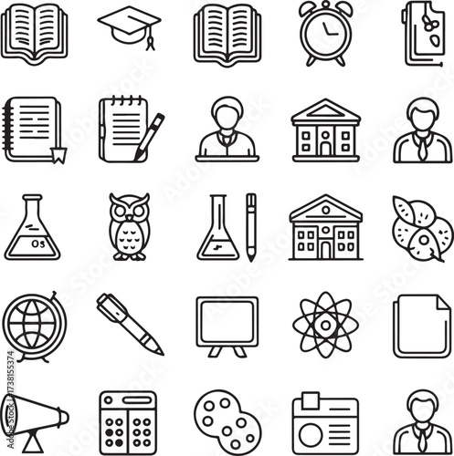 Education Line Icons Vector Set School, Learning and Academic Symbols
