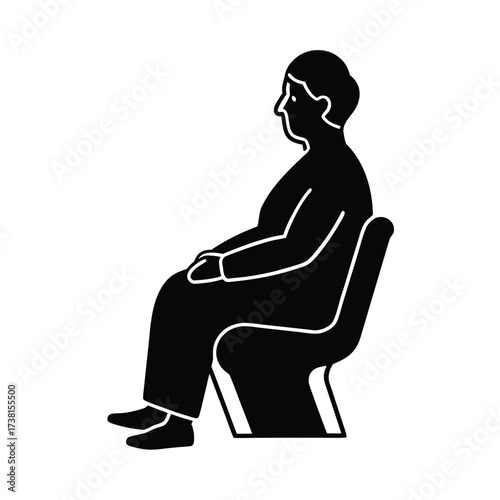 Comfortable elderly figure sitting silhouette with abstract background elements