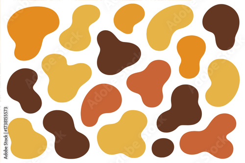 Seamless vector pattern with abstract organic oval and amoeba shapes, distorted round liquid silhouettes in vibrant 70s groovy minimalist style, retro flowing warped background for textiles and decor