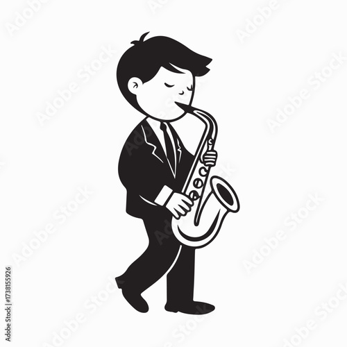 Cute Child Enjoying Playing Saxophone Vector Image on white background
