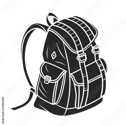 Classic Black Silhouette Backpack Icon for Travel, Hiking, and Outdoor Adventures - A Versatile Symbol of Exploration and Preparedness