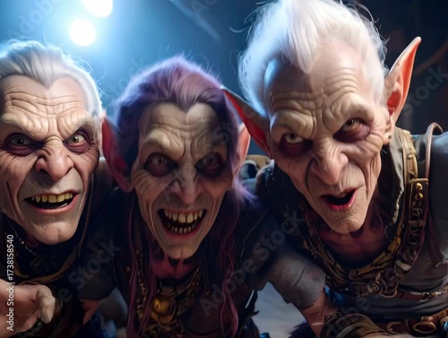 A fun fisheye selfie of three horrific goblins.