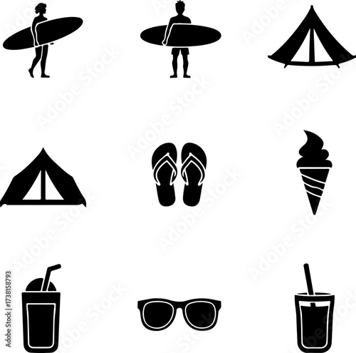 "Summer Beach Silhouettes – Surfers, Ice Cream & Vacation Fun Clipart"