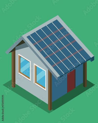 A series of solar panels installed atop a weathered metal roof a sign of the buildings transformation from outdated to ecofriendly.. Vector illustration