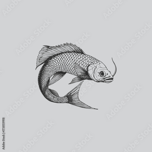 Artistic Arowana Fish Line Art