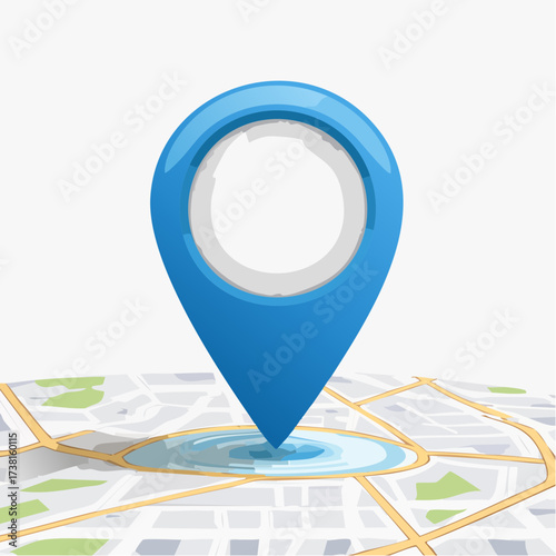 GPS navigator pin blue color mock up white map on white background