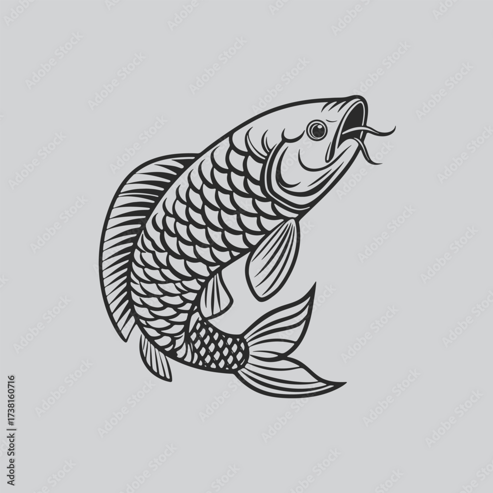 Obraz premium Classic Arowana Fish Etching Design