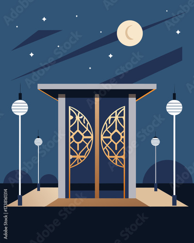 A minimalist outdoor gallery utilizing solarpowered LED lighting to highlight the intricate patterns and details of the sculptures on display.. Vector illustration