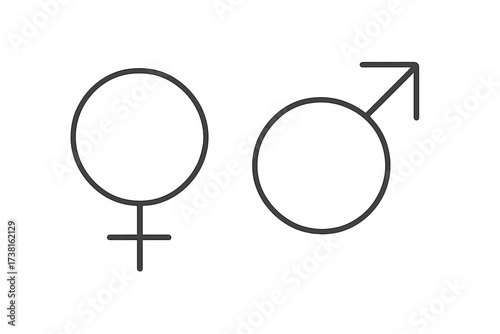Gender symbol icons for male and female. Simple thin line vector illustration of man and woman signs. Concept for relationship, love, romance, heterosexual, and sexuality.