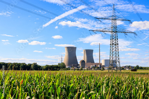 High voltage power lines and Gundremmingen nuclear power plant, Germany, Gundremmingen, 31 August 2025