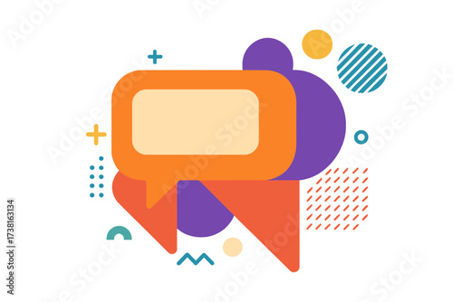 Trendy exclusive offer geometric vector banner with speech bubble and abstract shapes. Limited time only tag in modern flat style. Bright colors and trendy patterns for sales.