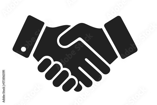 Vector flat glyph icon of a handshake. Symbol for business cooperation, partnership, agreement, and deal. Shaking hands concept for teamwork, success, friendship, and trust.