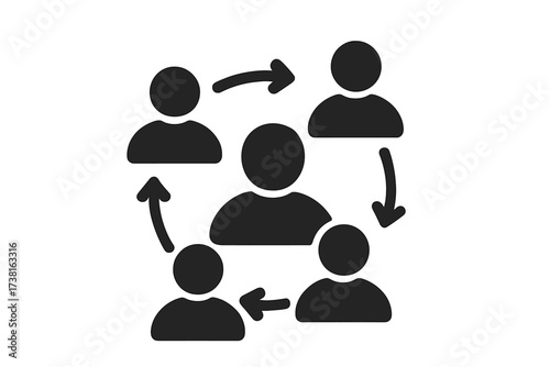 Social network synergy concept. Teamwork and business collaboration icon. People connection and communication. Metaphor for workflow, community, and social media interaction.