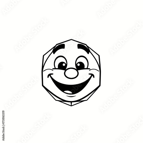 Cartoon illustration of a smiling, anthropomorphic octagon with a happy expression.