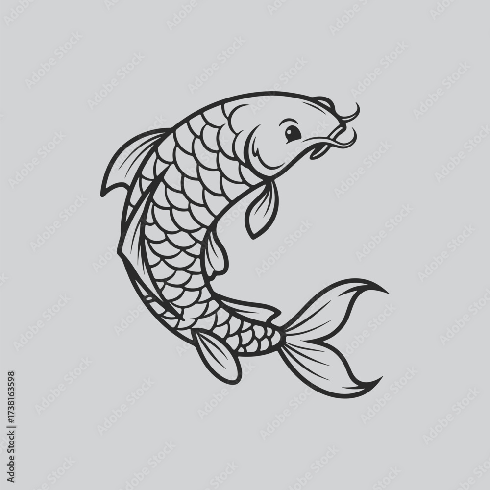 Obraz premium Creative Arowana Fish Line Drawing