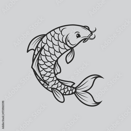 Creative Arowana Fish Line Drawing