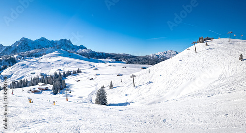 Mountain landscape in Austria, Lofer ski resort in winter,