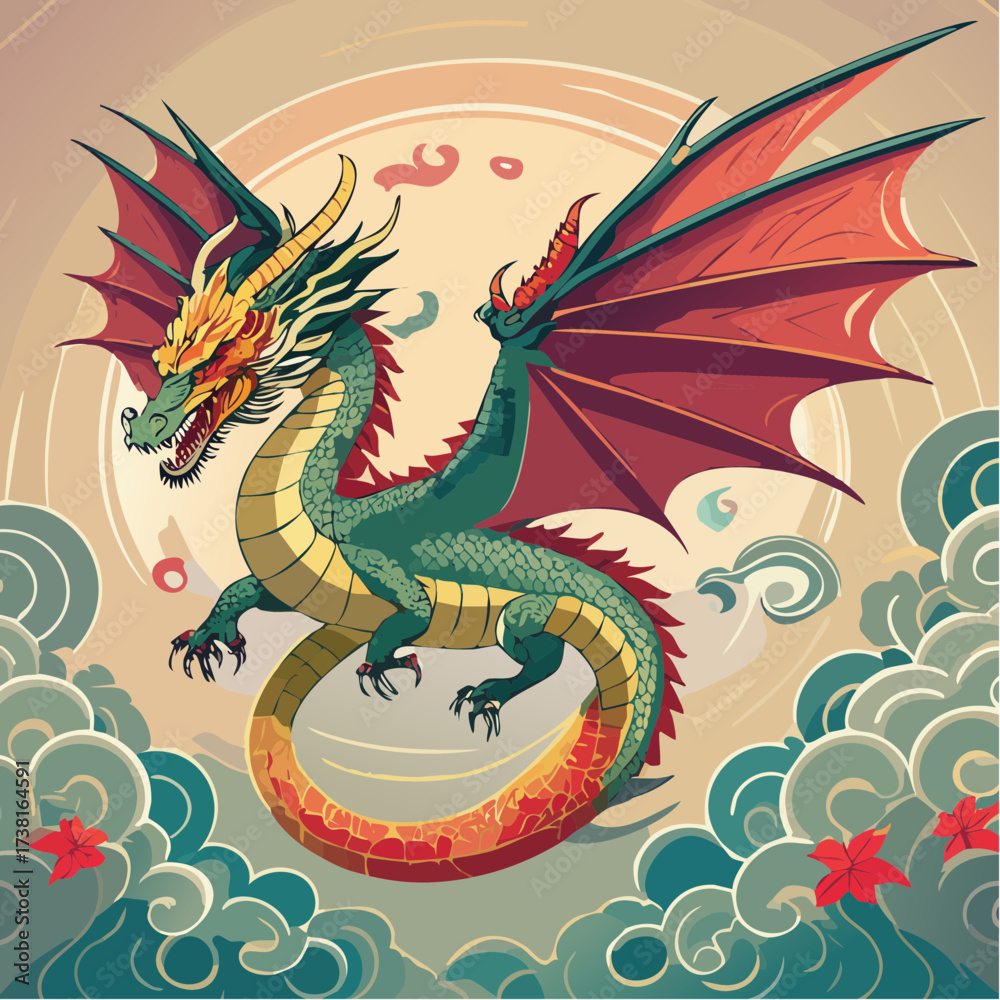Fototapeta premium Detailed Fantasy Dragon in Vector Style