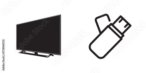 Vector Illustration of a Flat Screen Television and USB Flash Drive