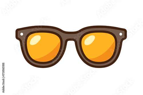 Summer sunglasses icon with yellow lenses, stylish retro flat sign, cartoon vector illustration, transparent background, eyewear fashion accessory set