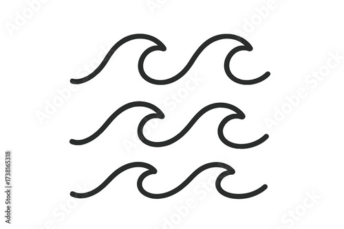 Minimalist wave icon set, line art water symbols, ocean wave vector illustrations with transparent background, simple and modern water design elements for graphic projects