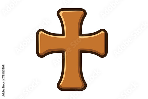 Wooden Cross Icon Flat Symbol Vector Cartoon Illustration with Transparent Background Religious Christian Symbol Spiritual Faith and Religion Decoration Design