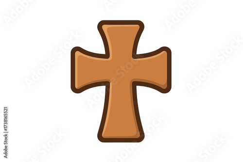Wooden cross icon flat symbol vector illustration with smooth edges, brown wood texture background, Christian religious symbol, spiritual and faith concept design for graphic projects