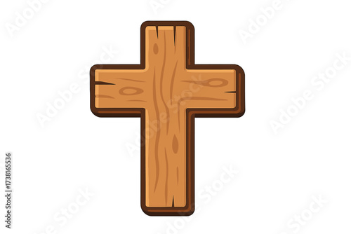 Wooden Cross Symbol Flat Cartoon Vector Illustration with Wood Texture, Religious Christian Cross, Spiritual Christianity Sign, Transparent Background, Faith Icon