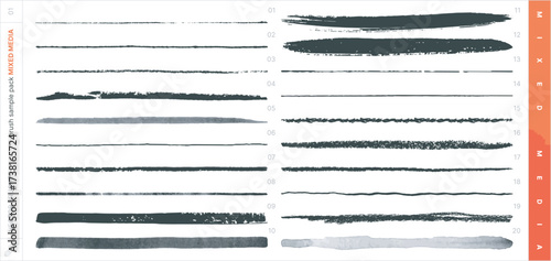 Vector Brushes. Mixed Media Sampler Set.