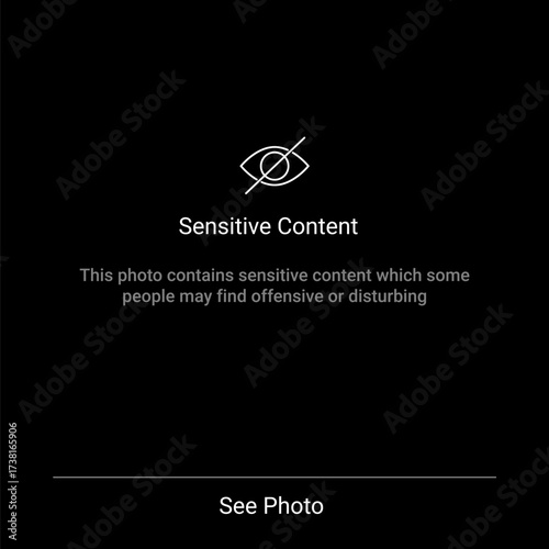 Censorship sensitive content warning eye icon. Photo censor content blur attention screen hidden template.