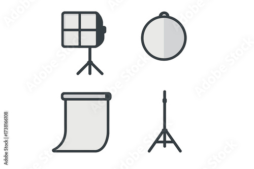 Photography studio equipment set with softbox reflector backdrop and light stand
