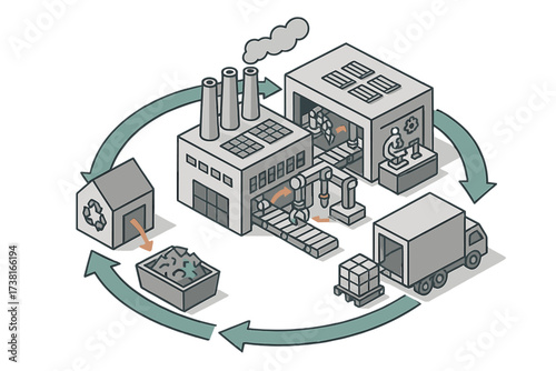 Circular economy process with recycling, manufacturing, and distribution cycle