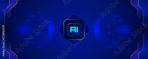 AI Technology Digital Interface: A futuristic, technological display showcases the AI technology. The graphic design evokes the essence of innovation. 