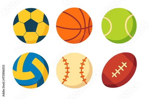 Collection of popular sports balls for different games and athletic activities